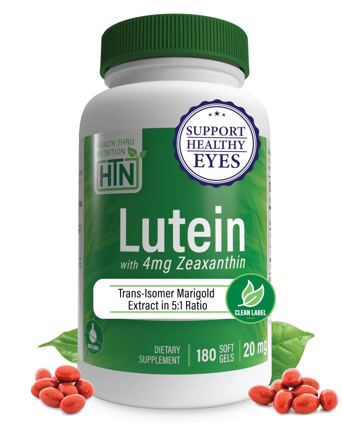 Health Thru Nutrition envase frontal con 180 softgels y claridad de dosis