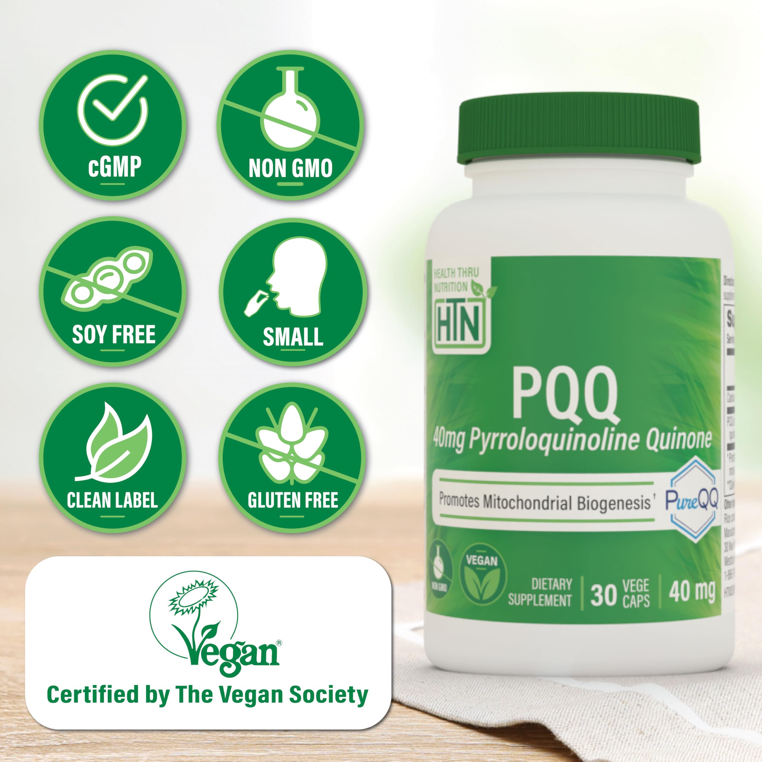 Health Thru Nutrition polvo interior de PQQ mostrando pureza