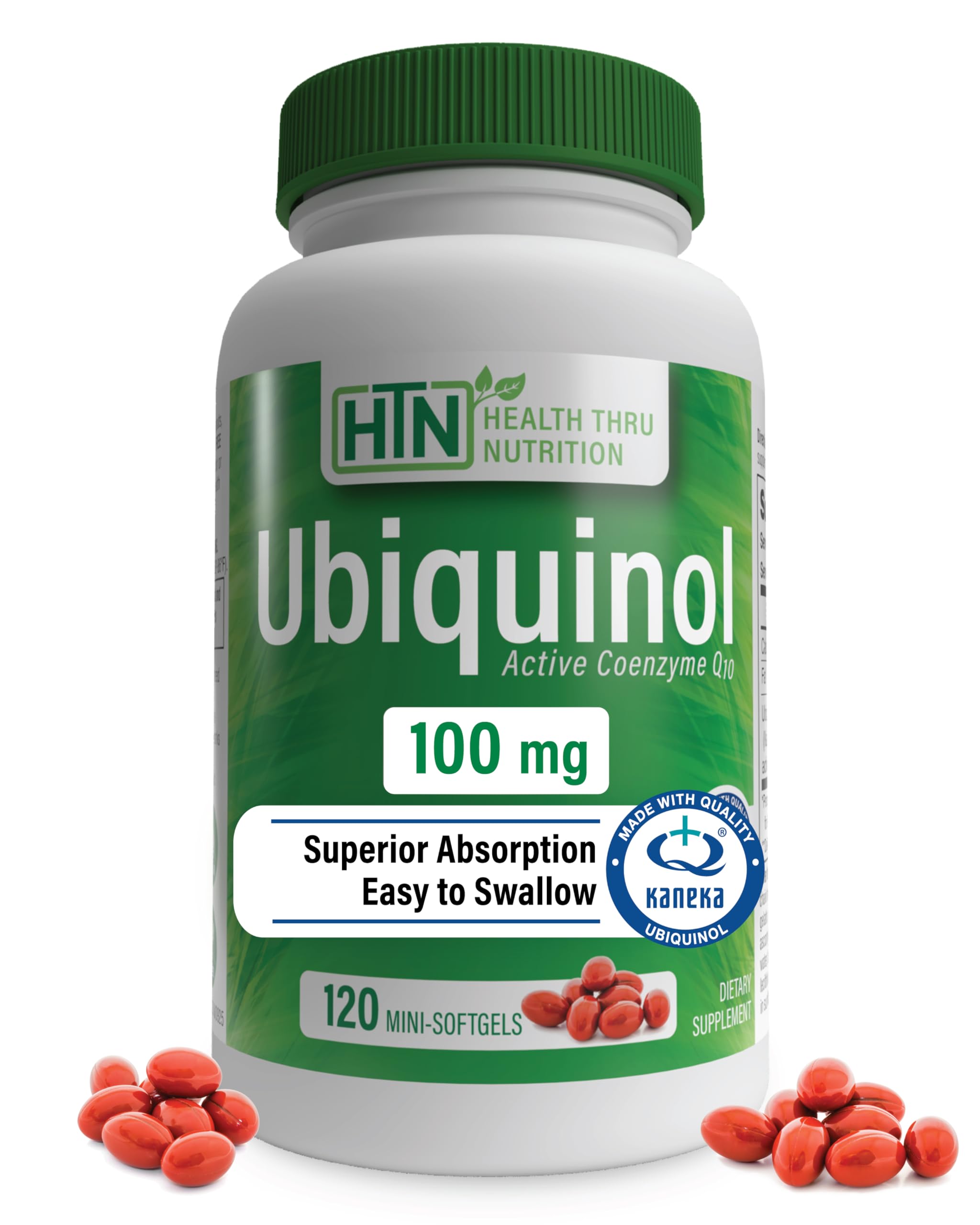 Health Thru Nutrition frente del envase mostrando 120 mini softgels y claridad del producto
