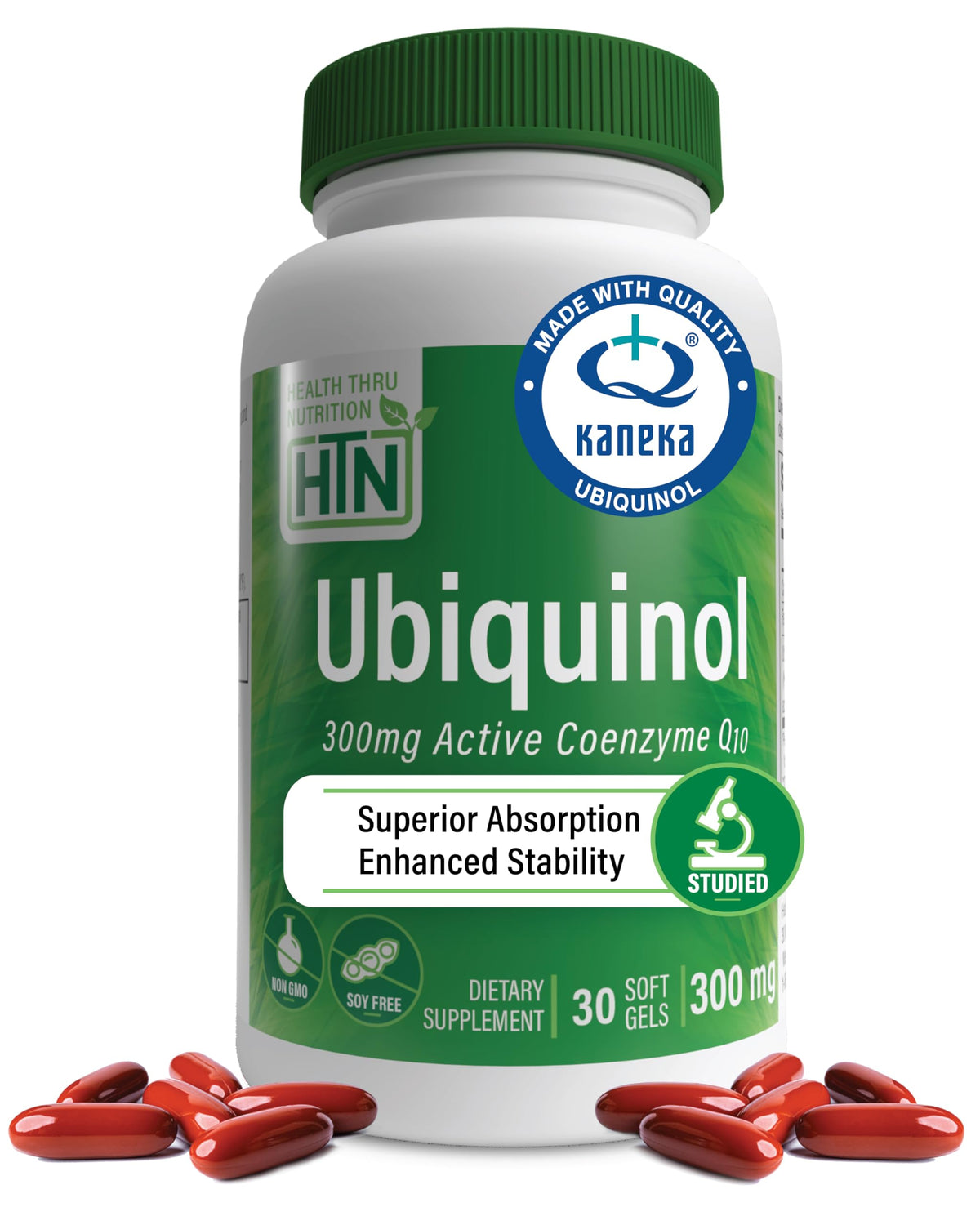 Health Thru Nutrition botella frontal mostrando 30 cápsulas blandas y etiqueta clara