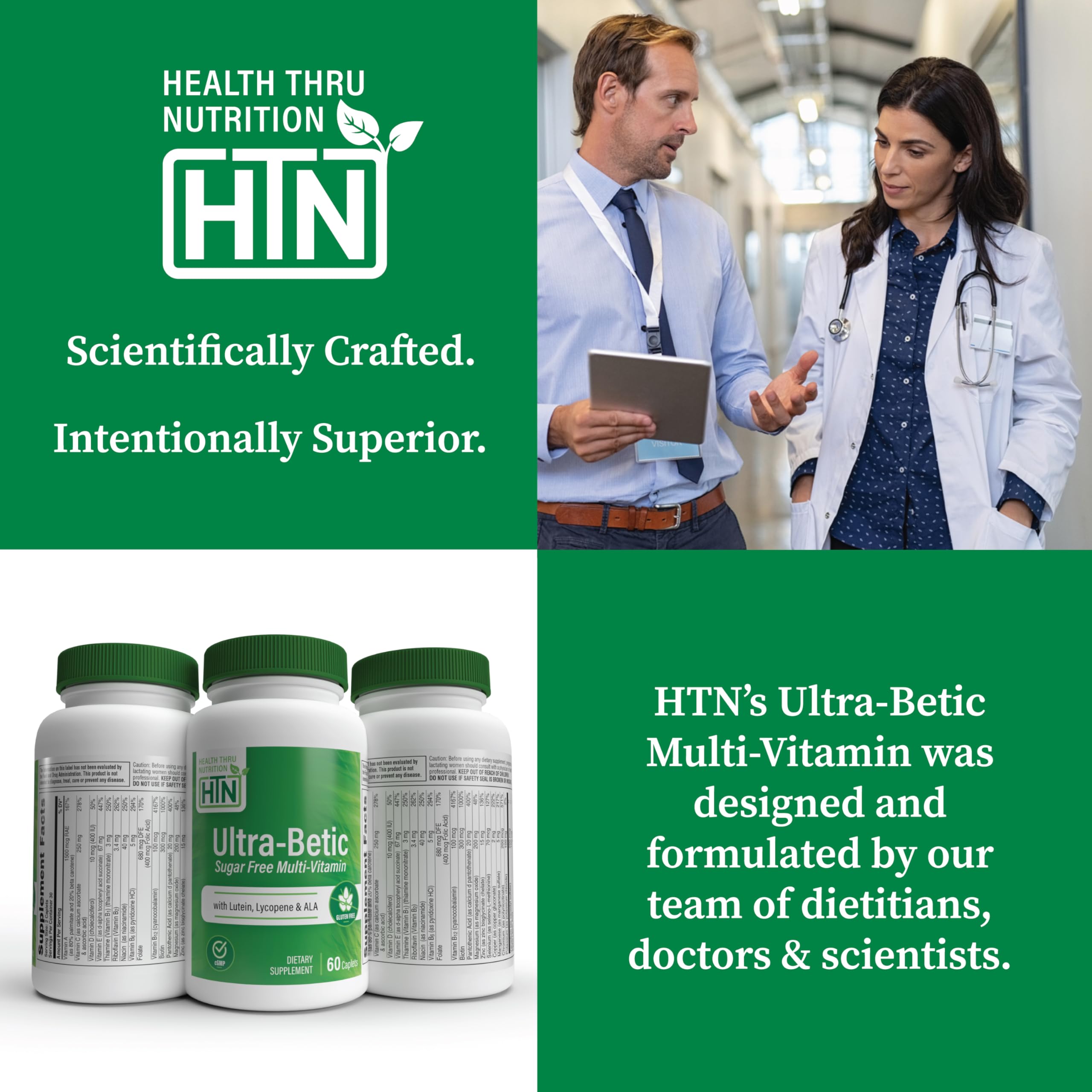 Health Thru Nutrition Ultra-Betic junto a alimentos de desayuno, sugiere toma con comida