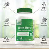 Health Thru Nutrition Ultra-Betic en mano para comparar tamaño y dosificación práctica