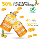 Health4All frasco junto a frutas mango y piña, sabor natural
