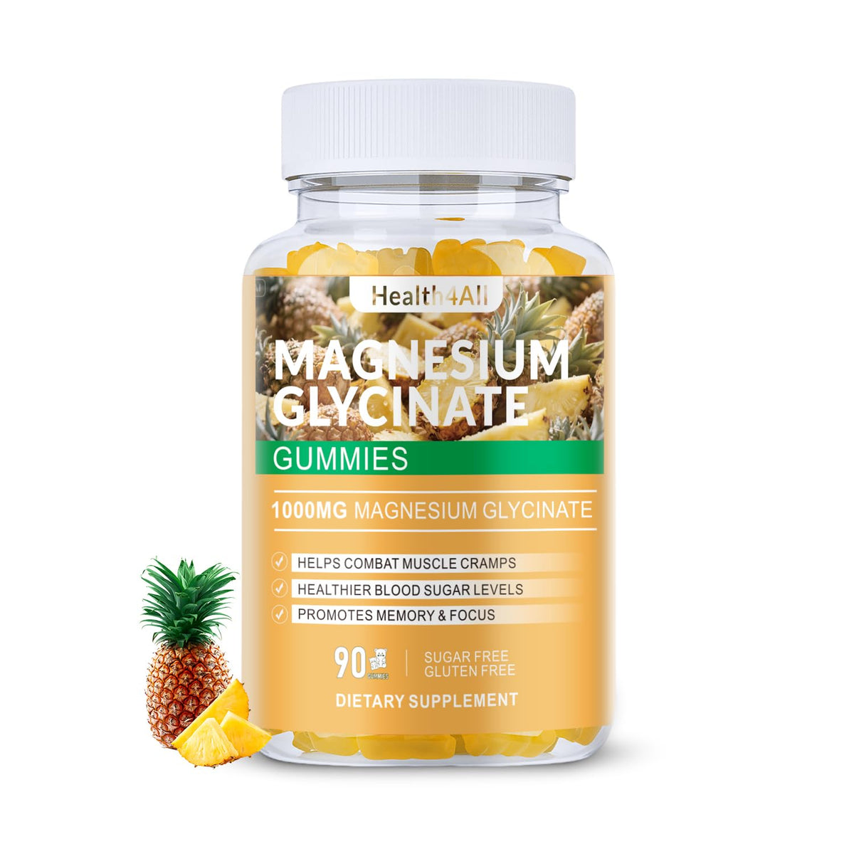 Health4All frente del envase mostrando 90 gomitas y beneficios
