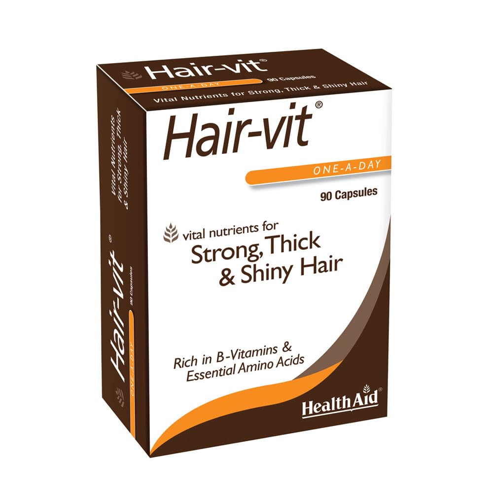 HealthAid envase frontal mostrando cápsulas y beneficios para cabello