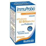 HealthAid ImmuProbio envase frontal mostrando 50 billion CFU y 60 cápsulas, ideal para apoyo diario