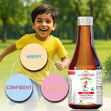 HealthBest niño tomando jarabe con sonrisa y fácil administración