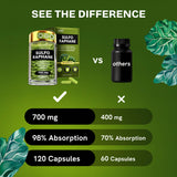 Healthbiotics cápsulas en mano para comparar tamaño y cantidad