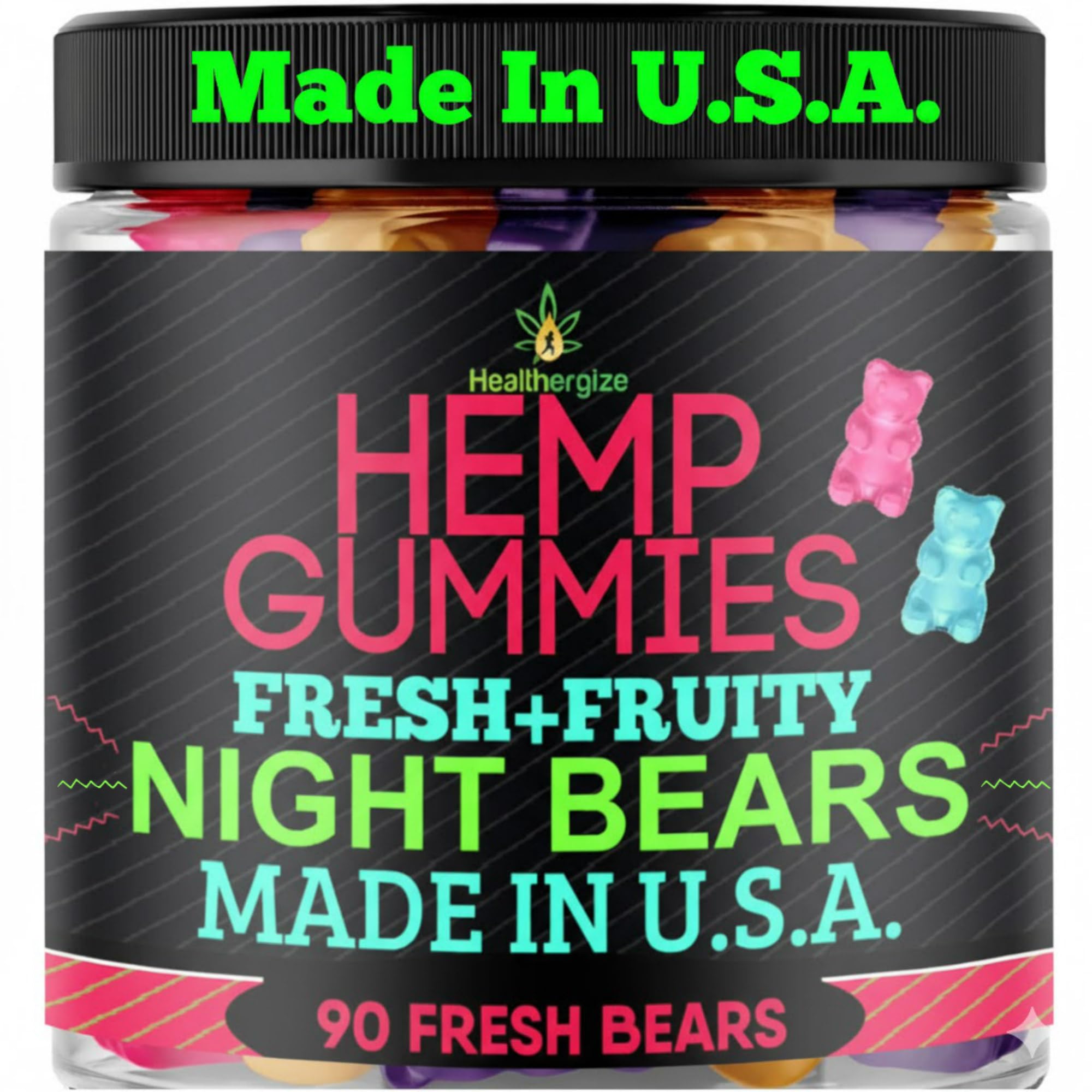 Healthergize frente del empaque mostrando 90 gomitas y beneficio de conveniencia