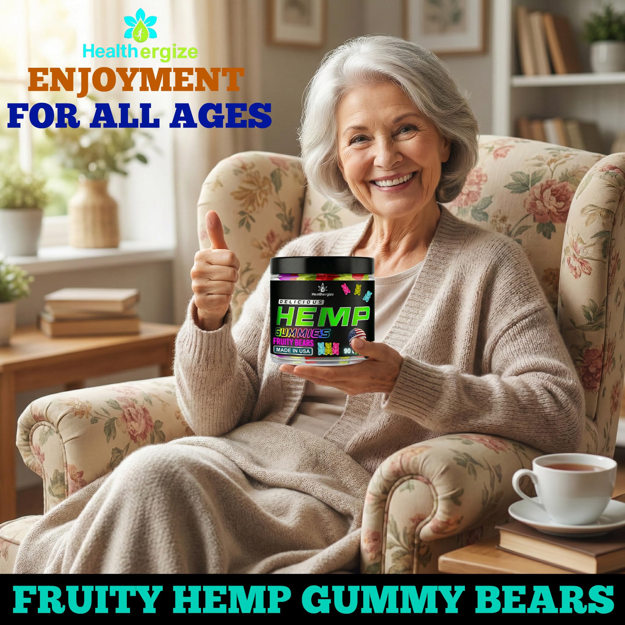 Healthergize gomitas en mano para mostrar tamaño y facilidad