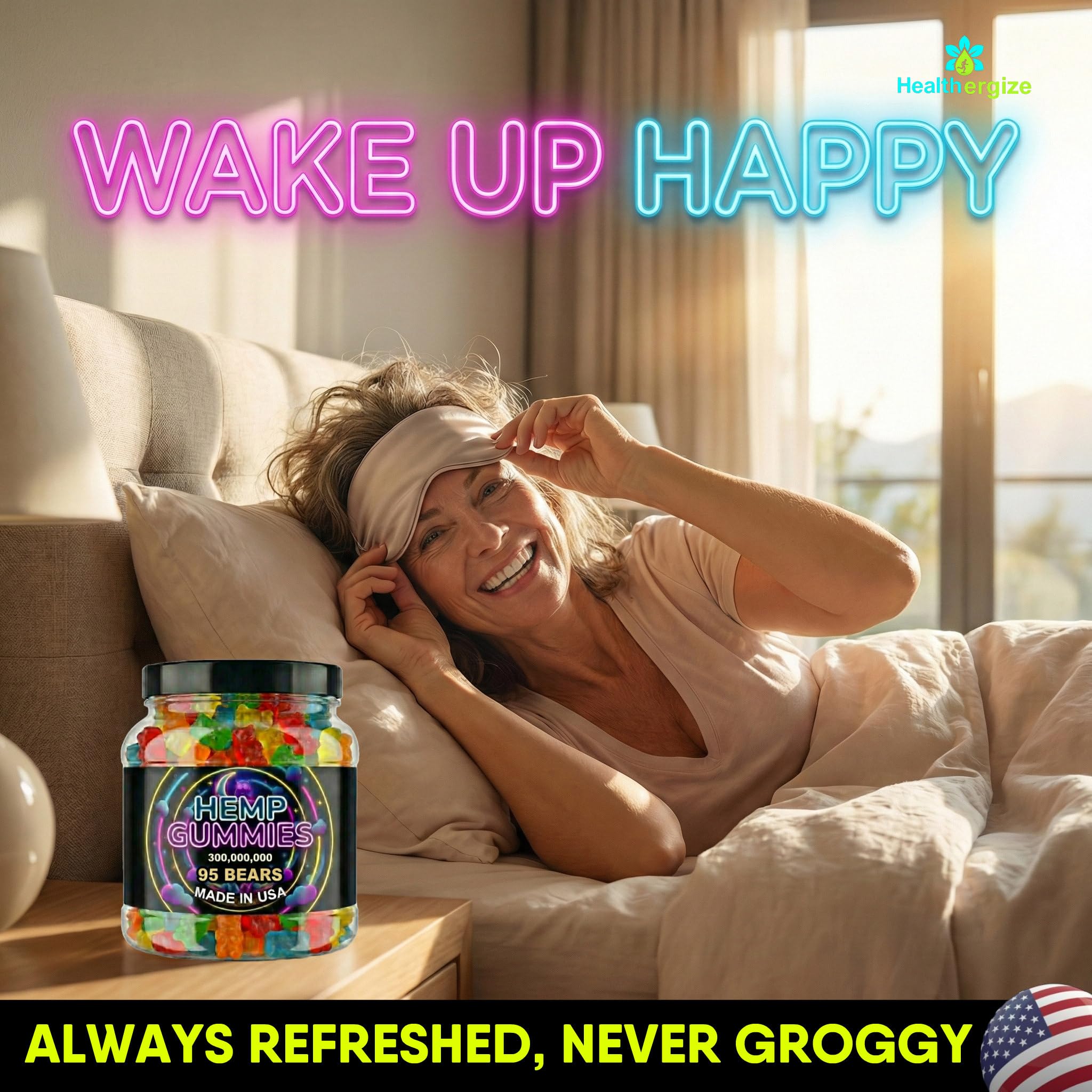 Healthergize textura de gomitas primer plano, resalta suavidad y sabor