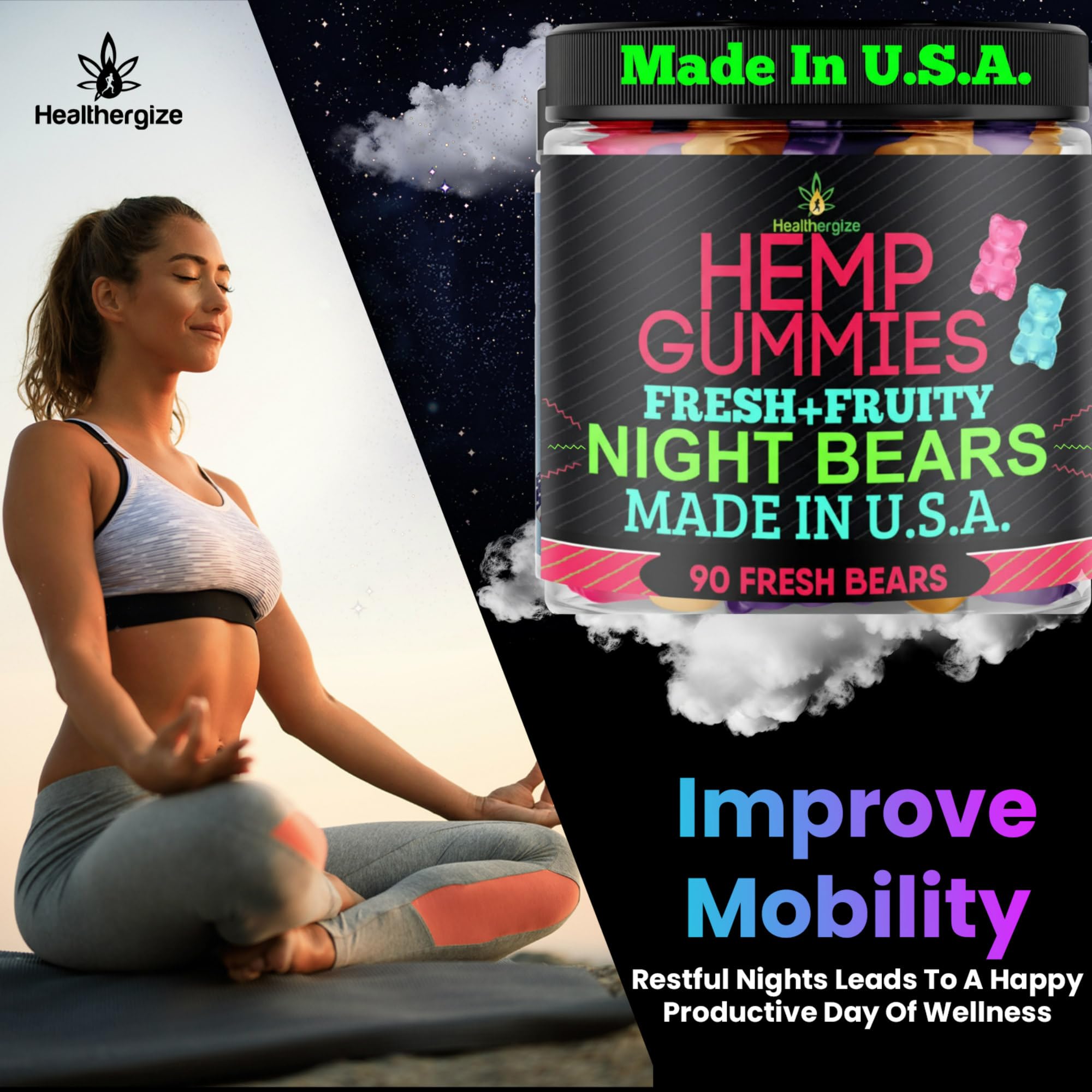Healthergize gomita en mano para comparar tamaño y mostrar dosis práctica