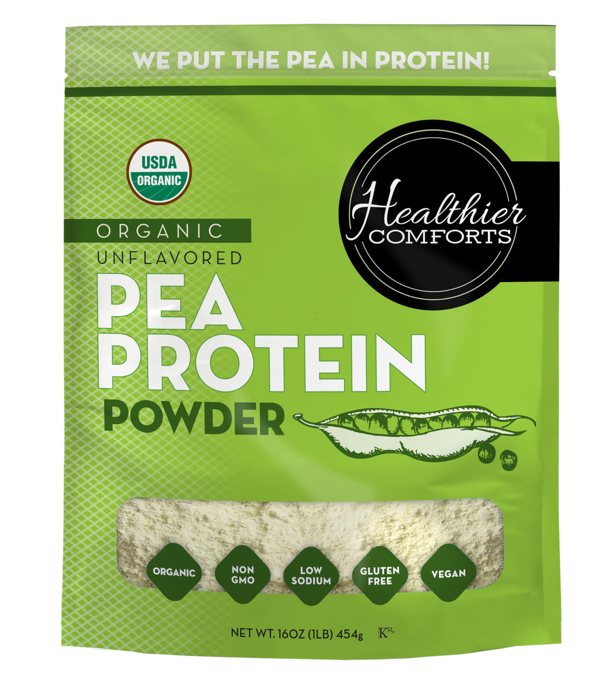 Healthier Comforts frente del envase muestra identidad y pureza