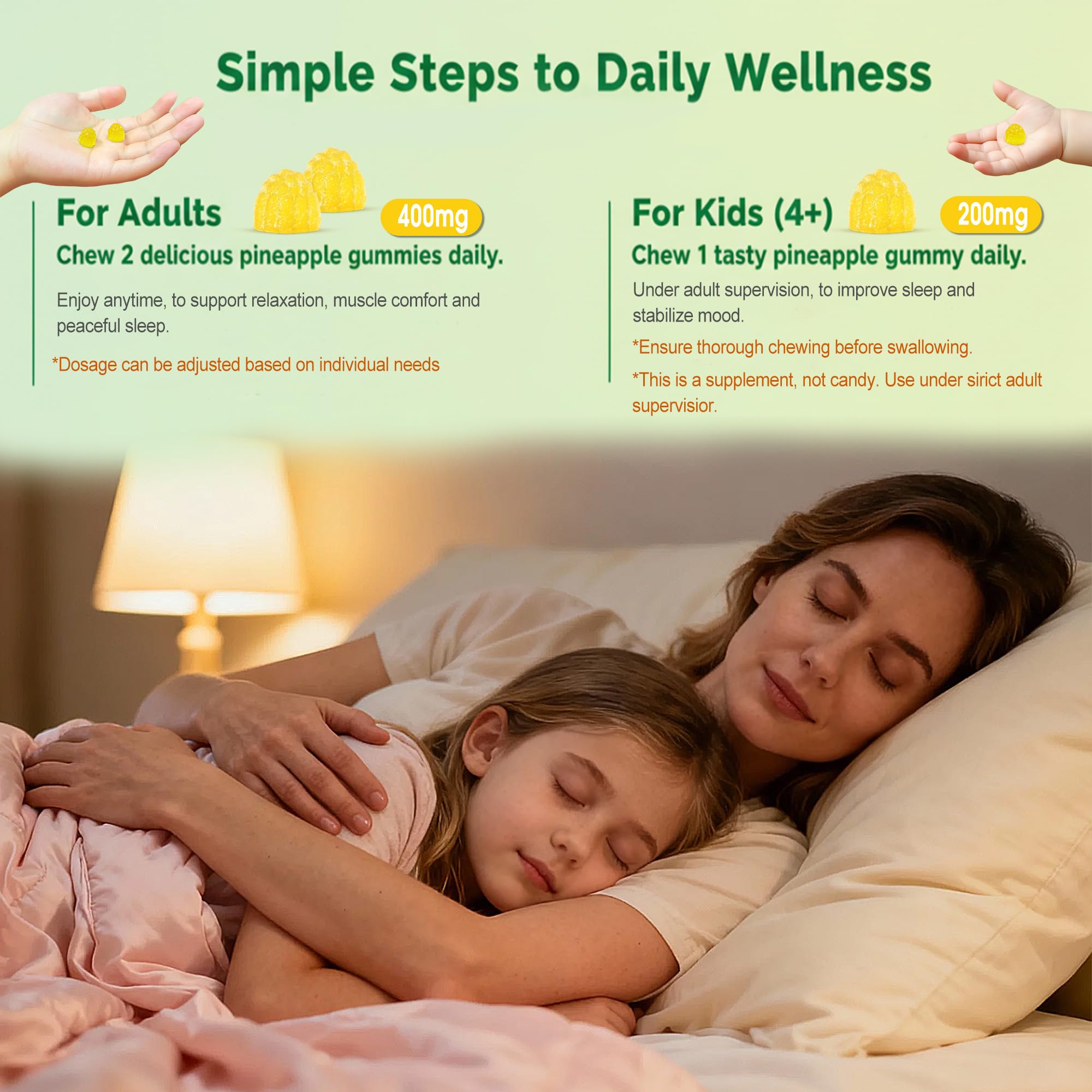 Familia dando gomitas HealthNovaTech, uso seguro para adultos y niños mayores de 4