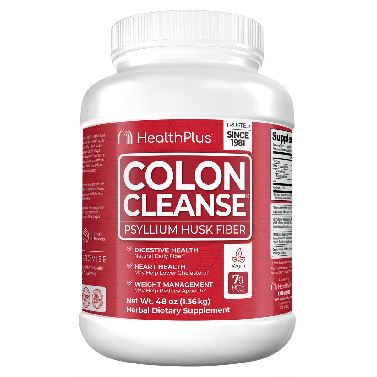 Health Plus envase frontal mostrando 48 oz y beneficios claros