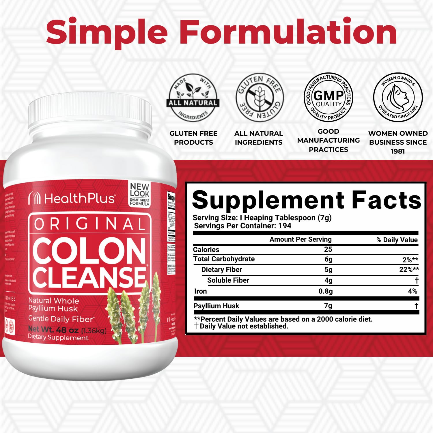 Health Plus textura del polvo de psyllium, fácil de mezclar y suave
