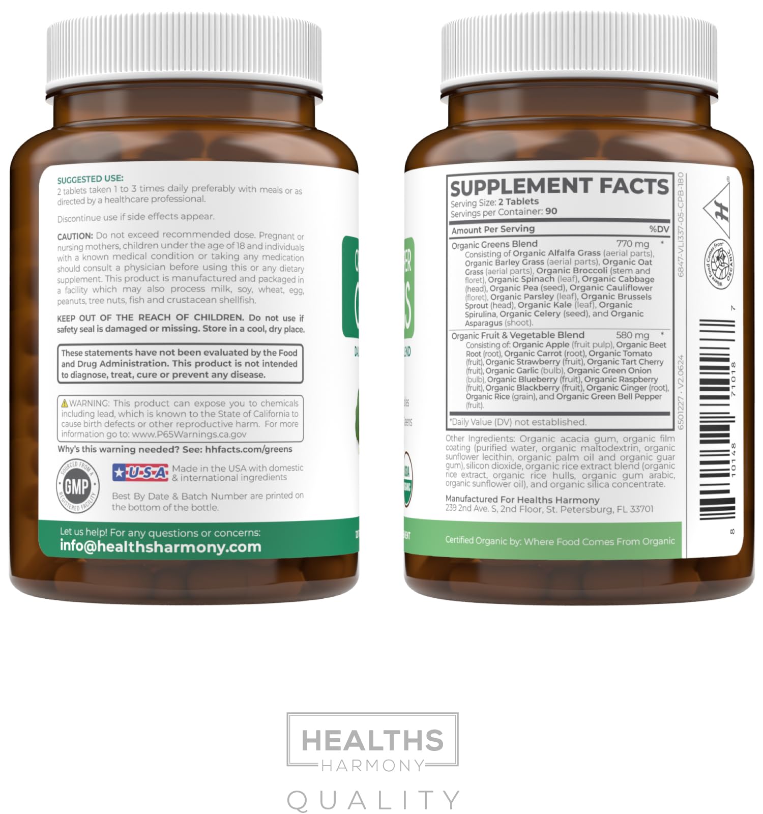 Healths Harmony detalle del sello USDA Organic que certifica origen orgánico
