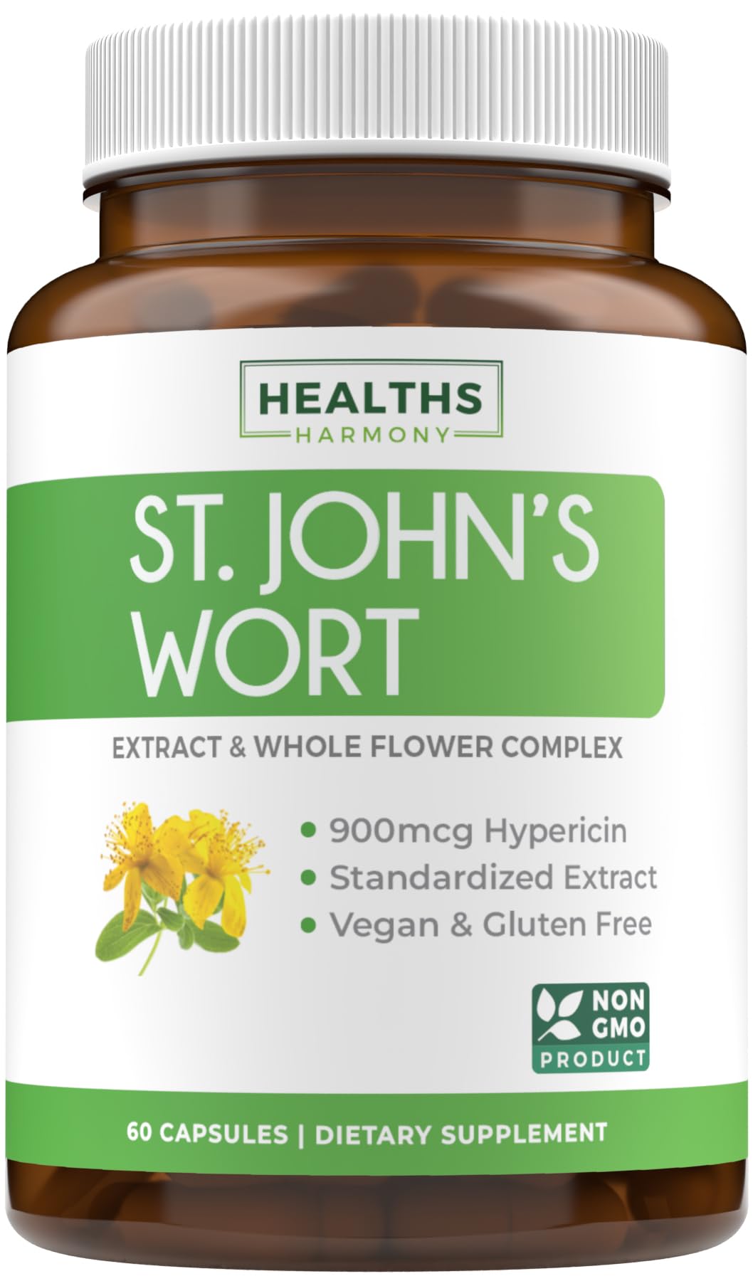 Healths Harmony frasco frontal mostrando etiqueta y beneficio de dosis consistente