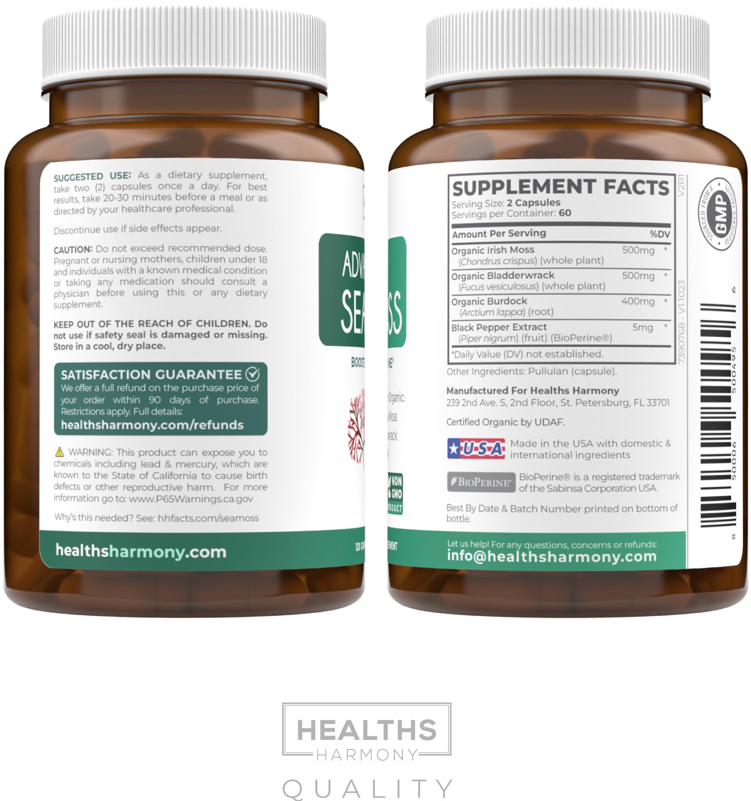 Healths Harmony ingredientes naturales en bandeja destacando pureza