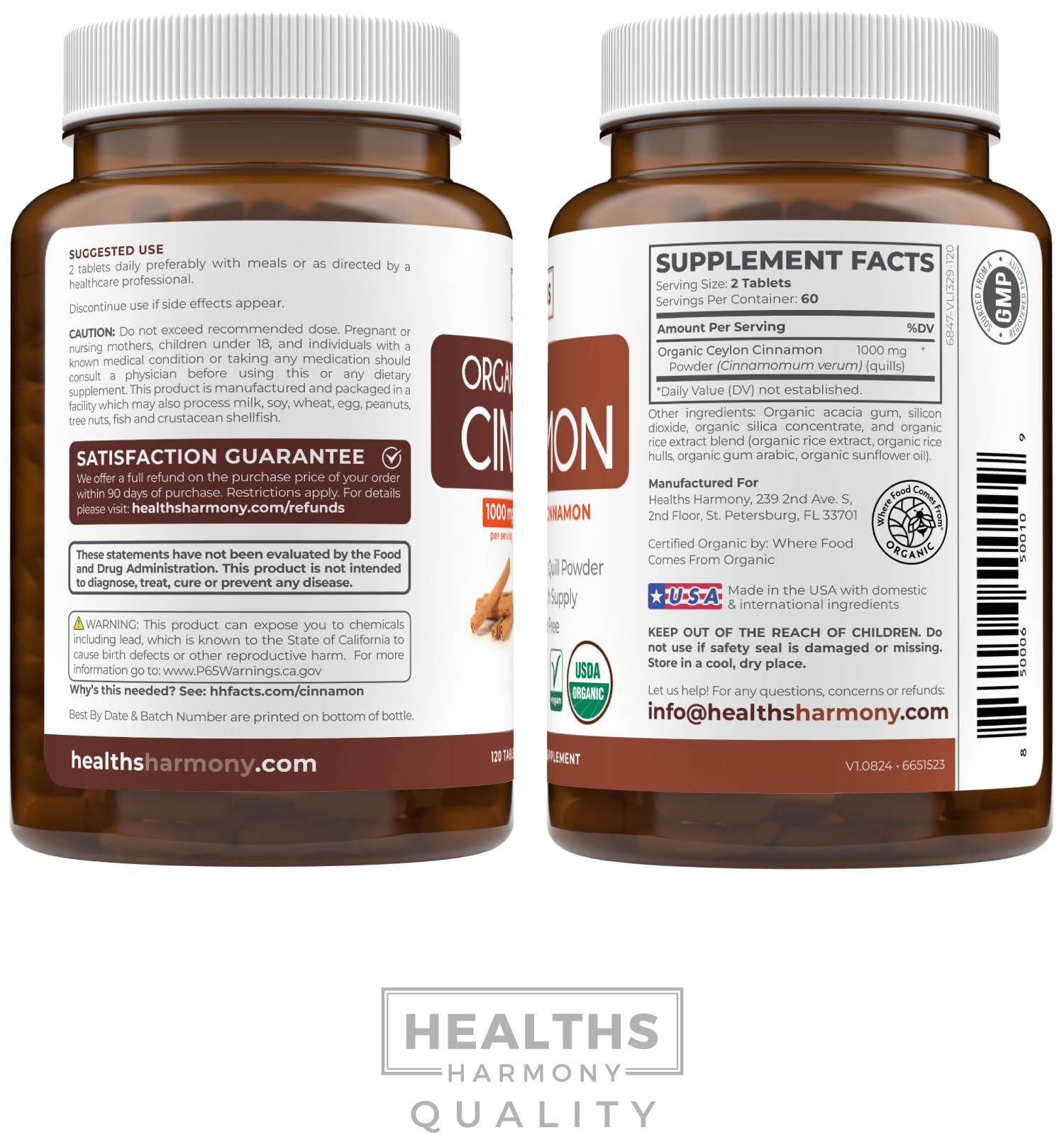 Healths Harmony sello USDA Organic en la etiqueta, confianza de calidad