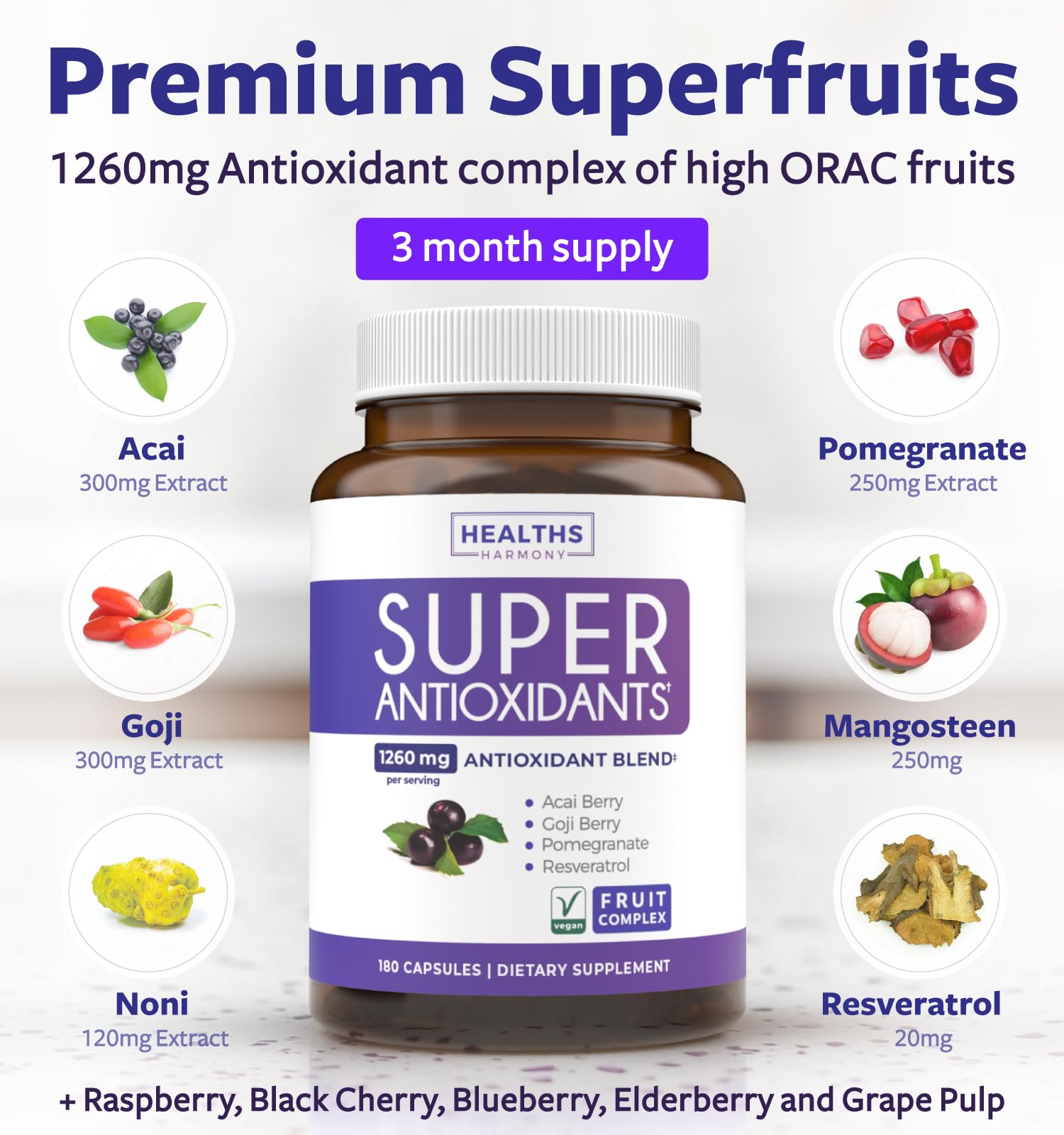 Healths Harmony tapa y etiqueta detallan ingredientes y beneficios