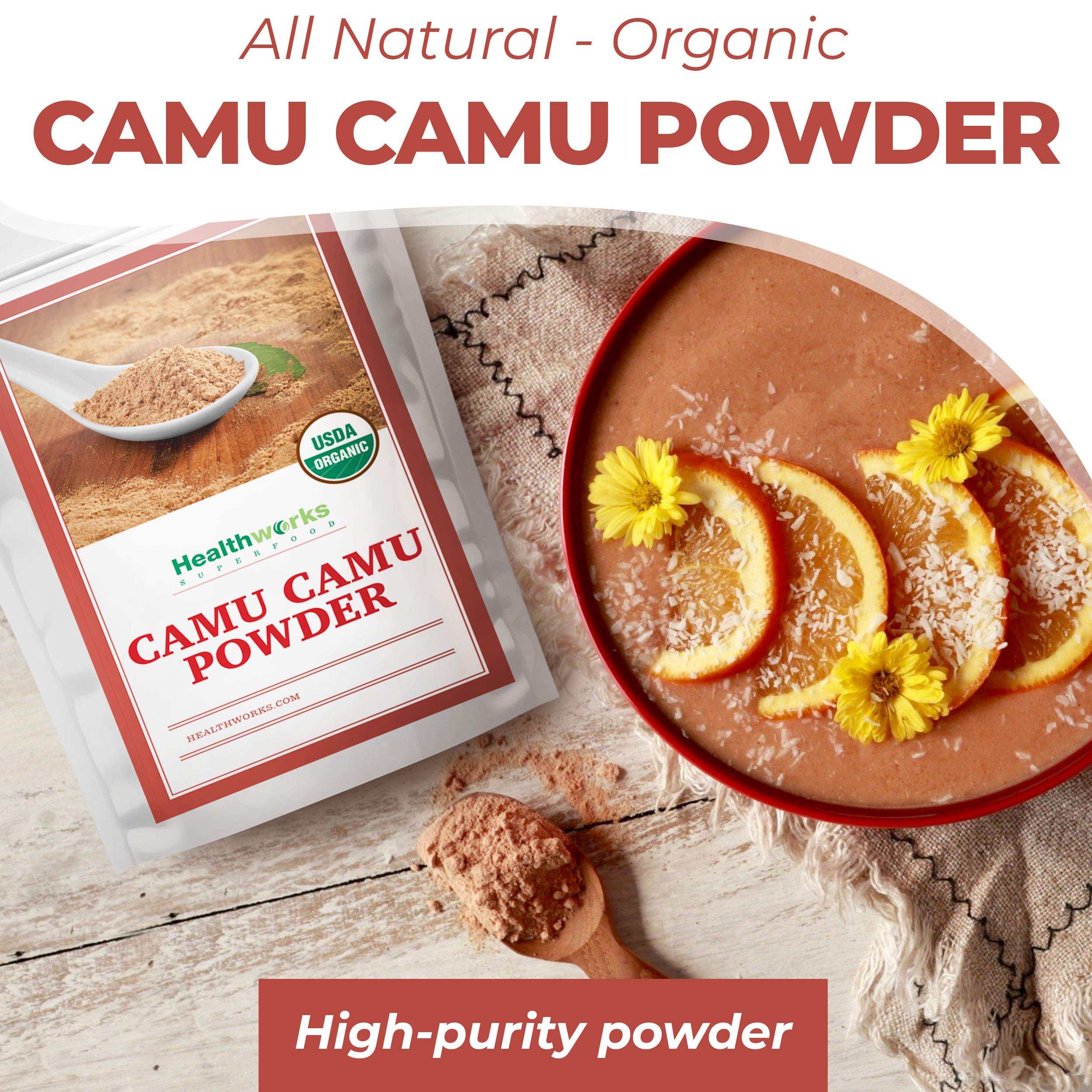 Healthworks Superfoods cuchara con polvo de Camu Camu lista para añadir a recetas