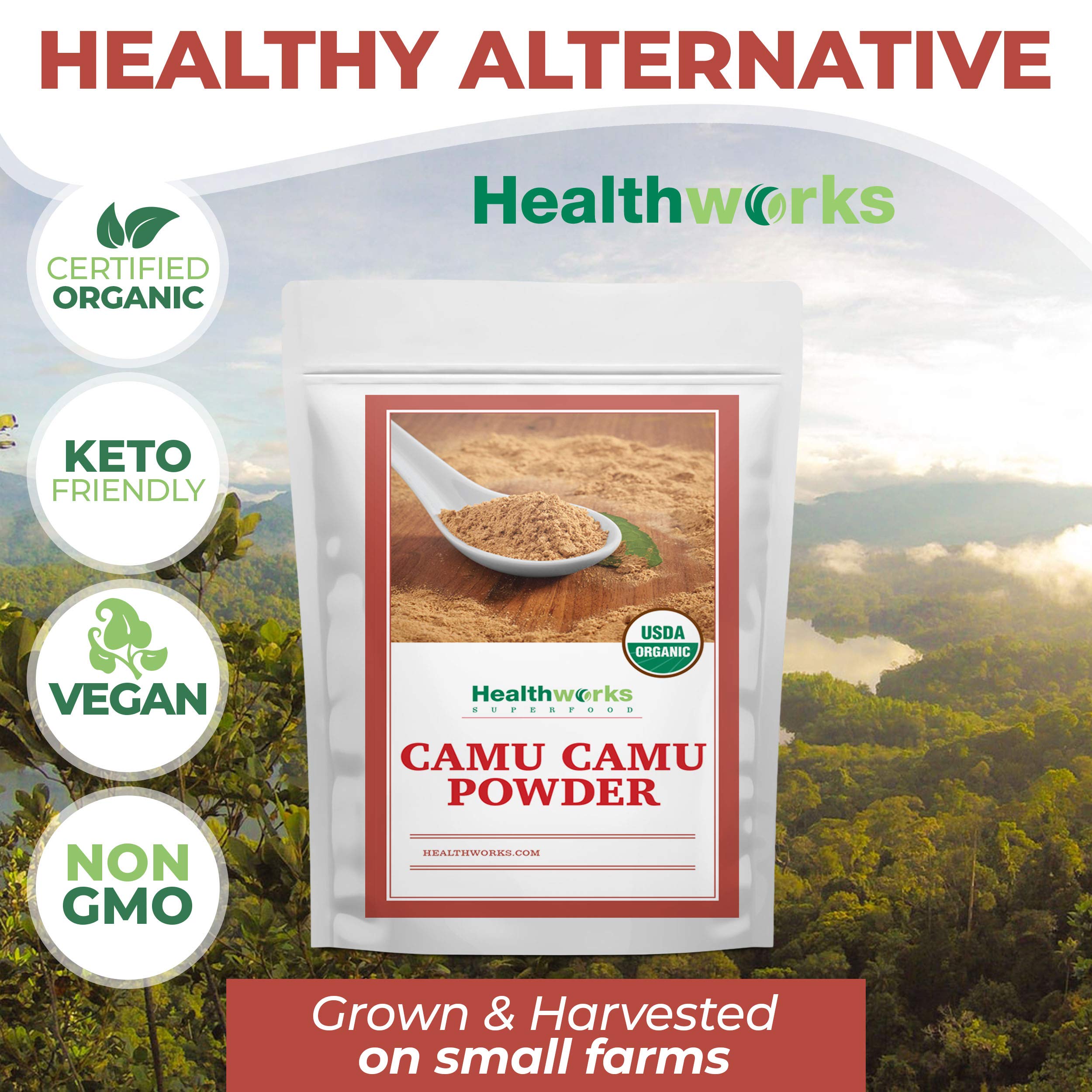 Healthworks Superfoods bayas y granja origen en Perú subrayando cultivo sostenible
