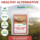 Healthworks Superfoods bayas y granja origen en Perú subrayando cultivo sostenible