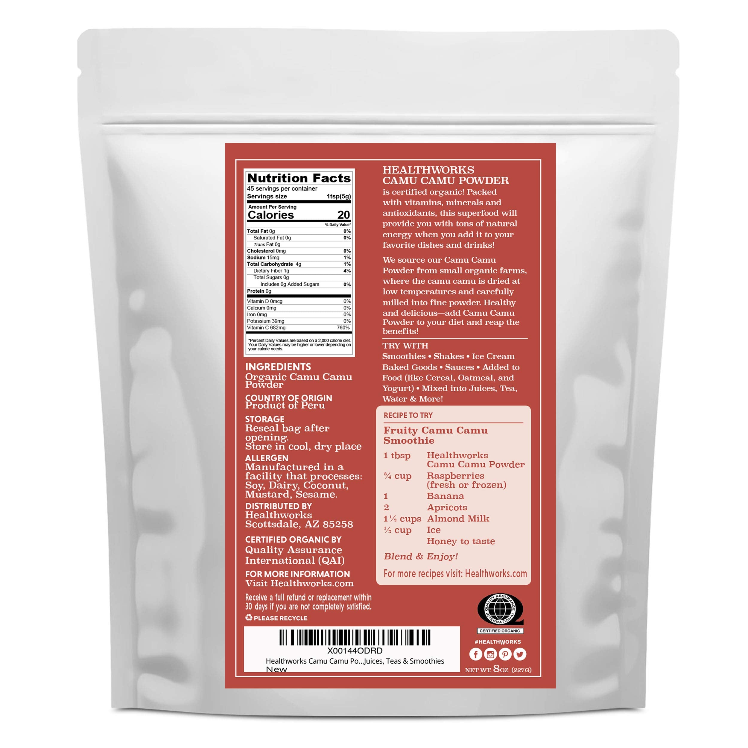 Healthworks Superfoods textura de polvo fino color naranja quemado para mezcla fácil