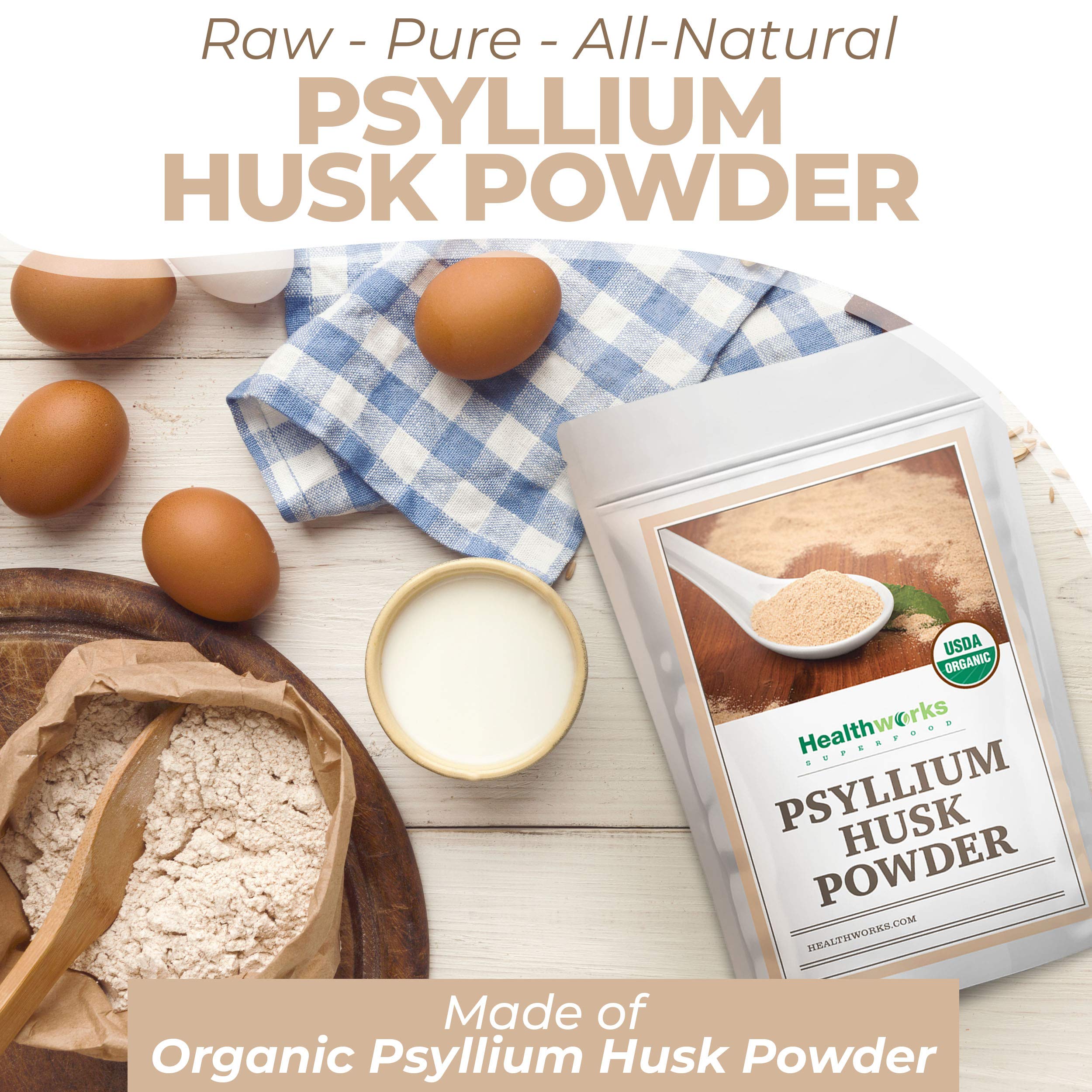 Healthworks Superfoods polvo mezclado en vaso, ilustrando bebida lista para consumir