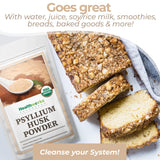 Healthworks Superfoods psyllium incorporado en masa de pan keto, mejora la cohesión