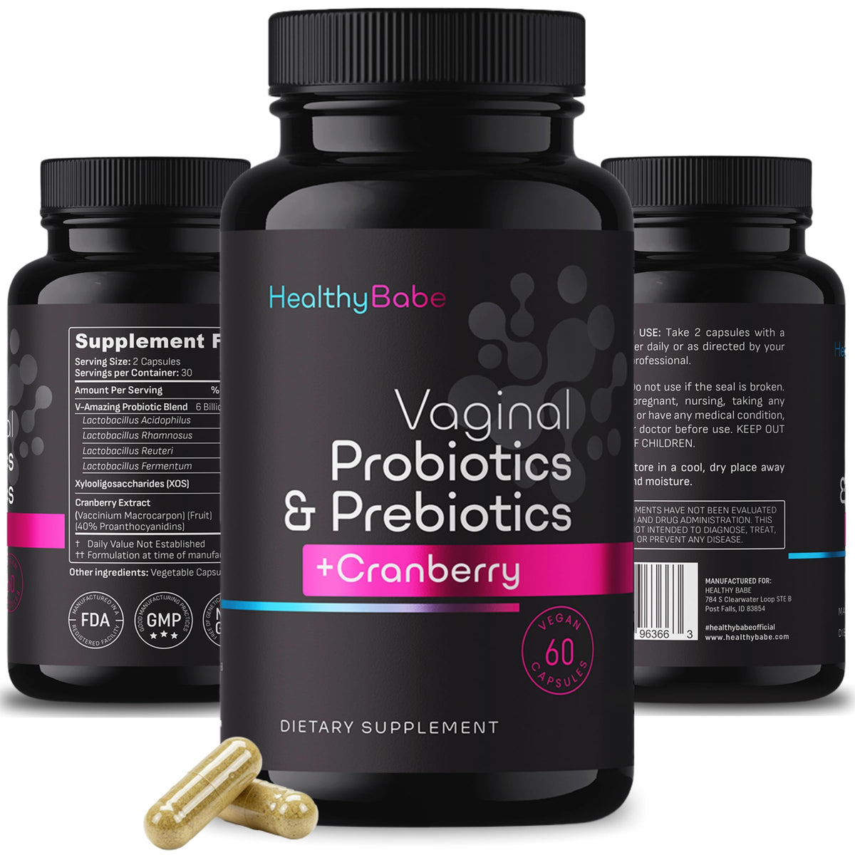 Healthy Babe envase frontal mostrando beneficios y formato vegano