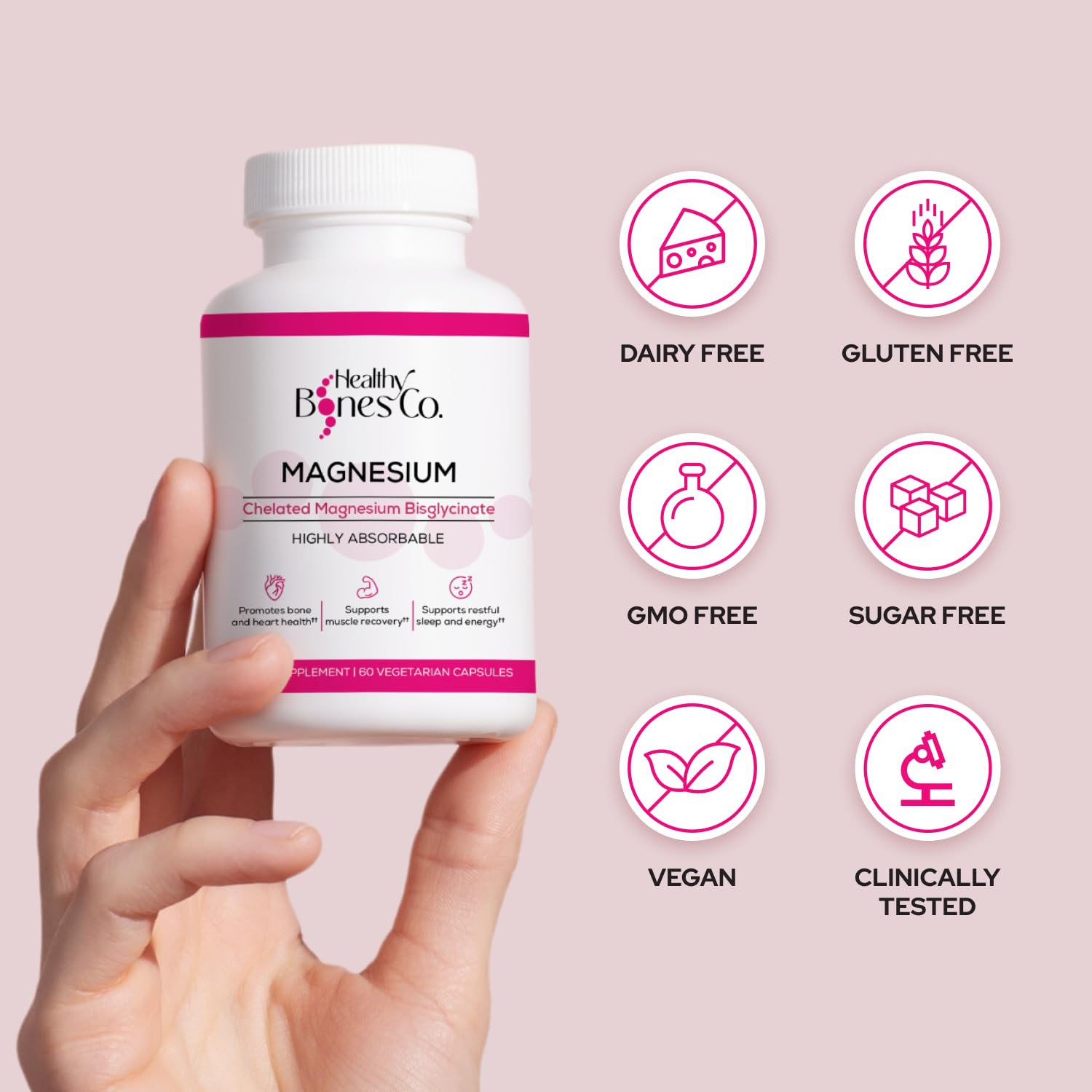Healthy Bones Co. cápsula junto a moneda para ver tamaño real