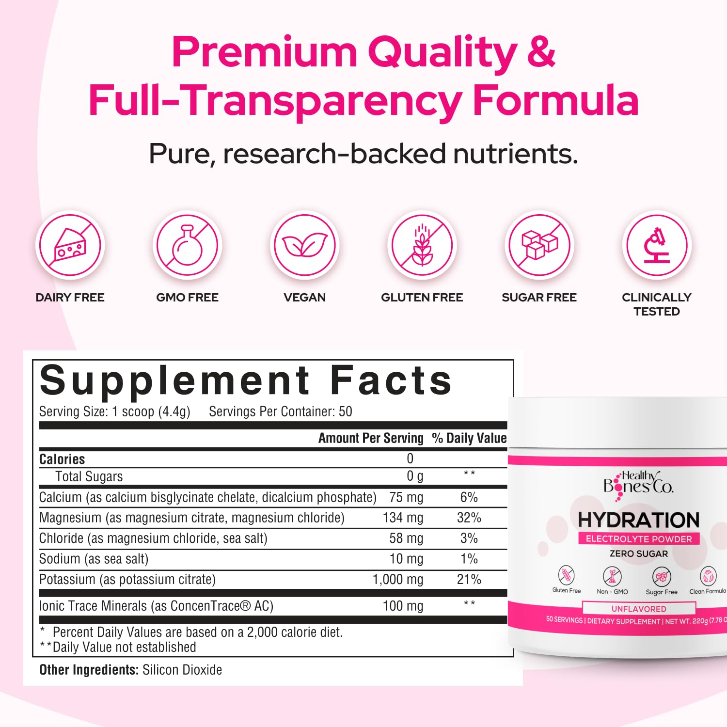 Healthy Bones Co polvo textura en primer plano, muestra pureza y mezcla fácil
