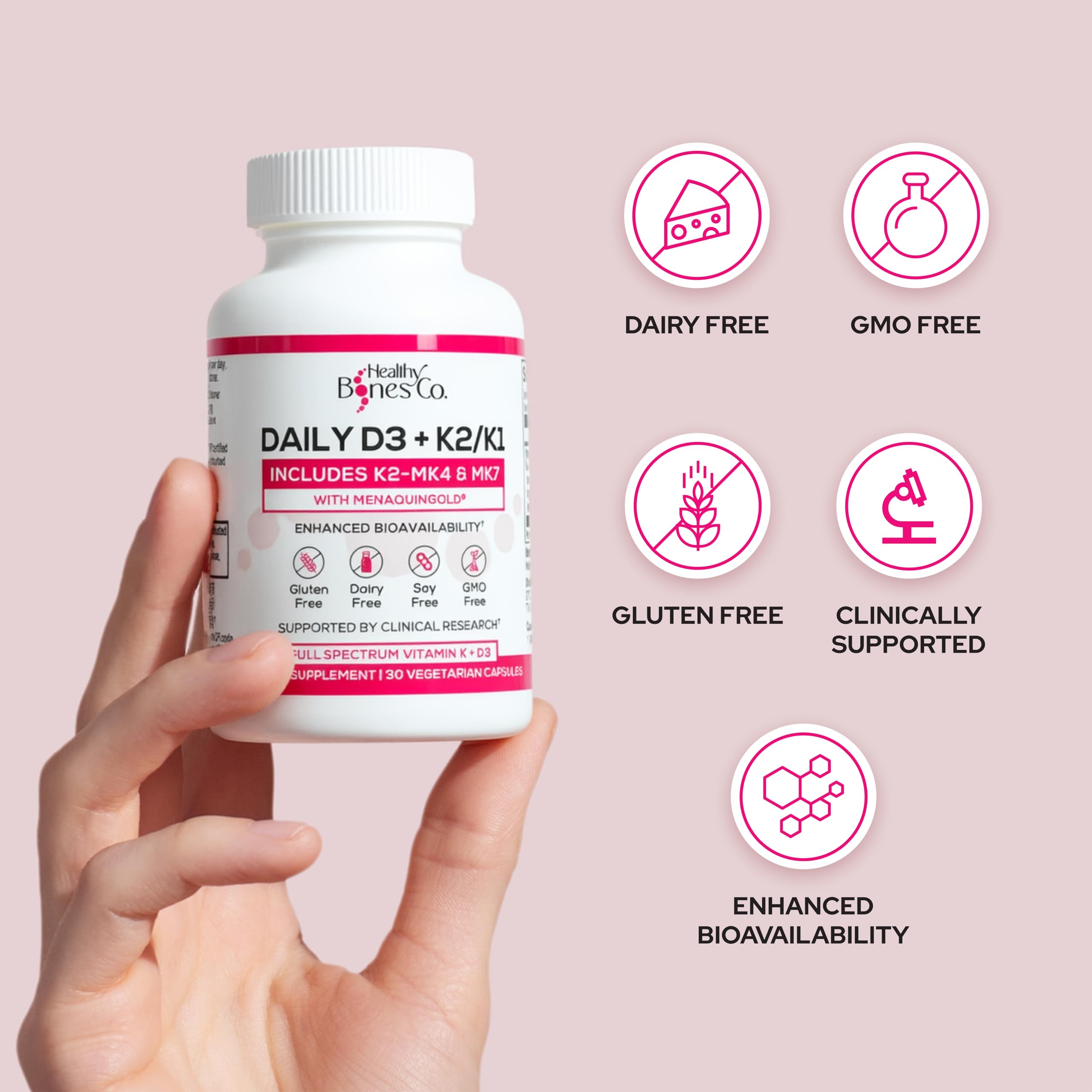 Healthy Bones Co. comparación de tamaño junto a moneda para apreciación escala