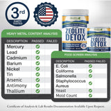 Etiqueta de HolyLand Zeolite con lista de ingredientes y pureza verificada