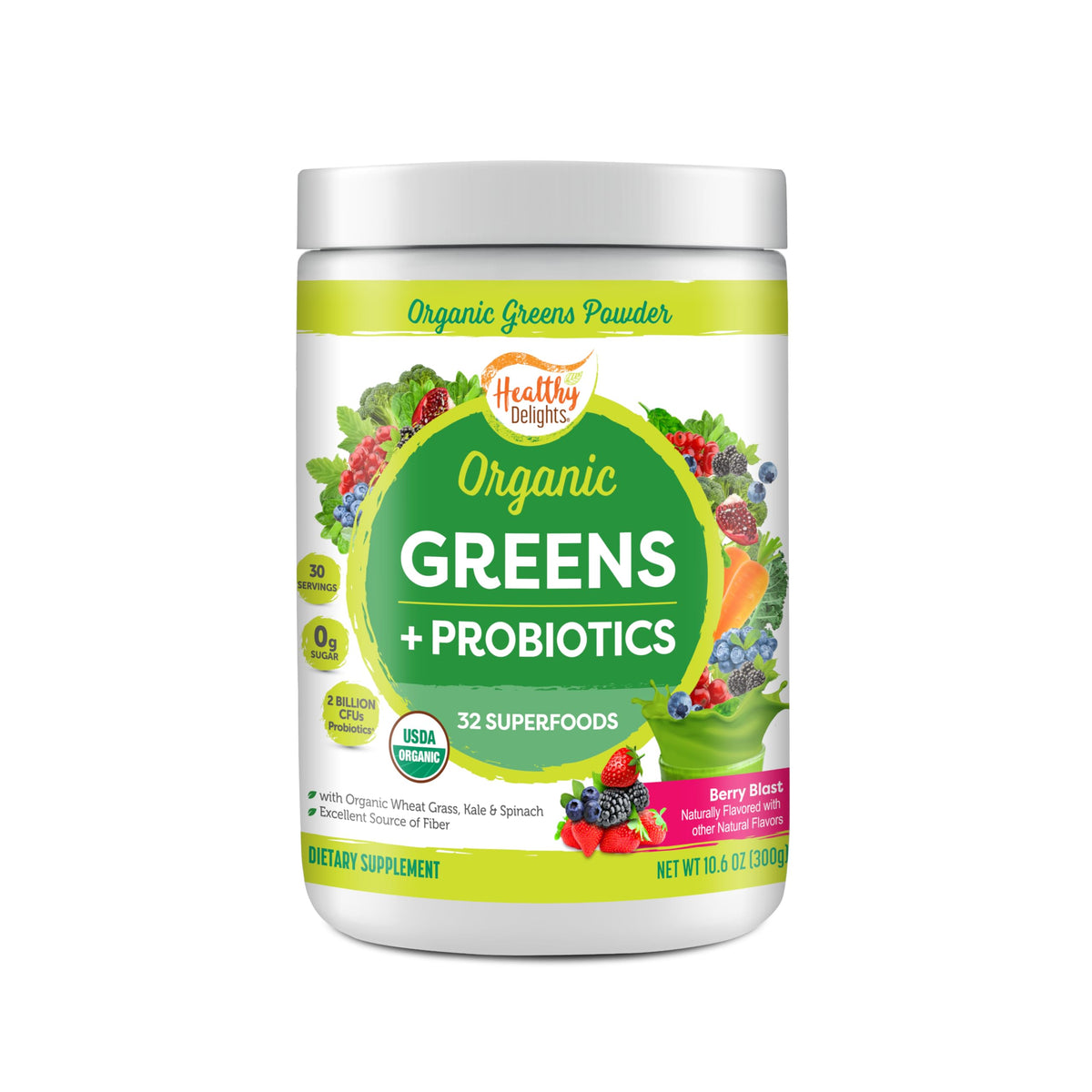 Healthy Delights frente del empaque mostrando el envase y beneficios visibles