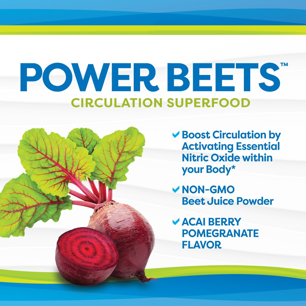 Healthy Delights Nu-Therapy Power Beets envase junto a mano para escala de tamaño