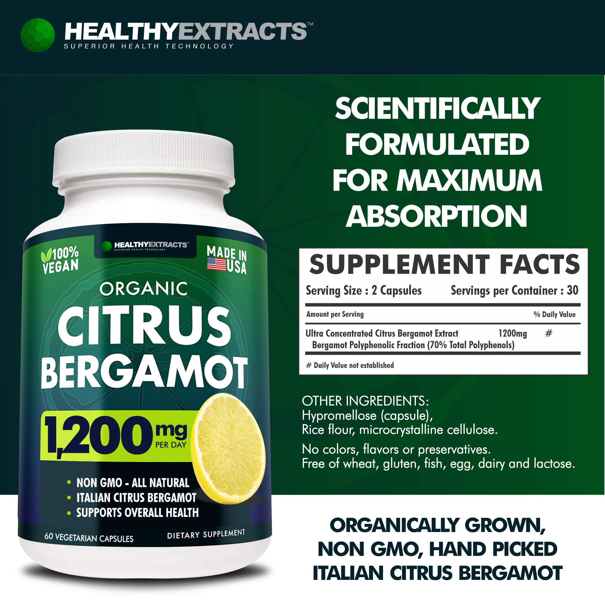 Healthy Extracts fruto de bergamota en campo italiano resaltando origen premium