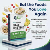 Healthy Gut tableta en mano demostrando dosis y facilidad de uso