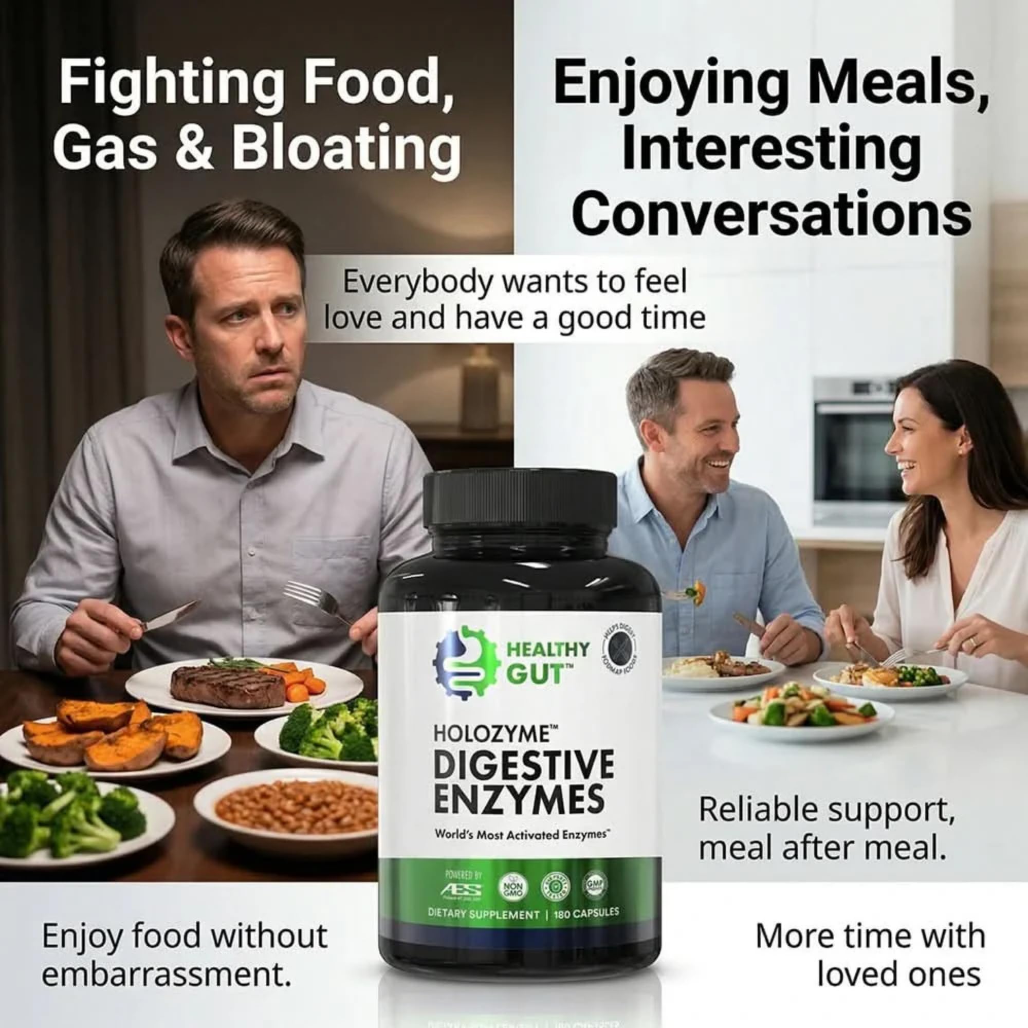 Healthy Gut etiqueta con lista de enzimas y minerales activos