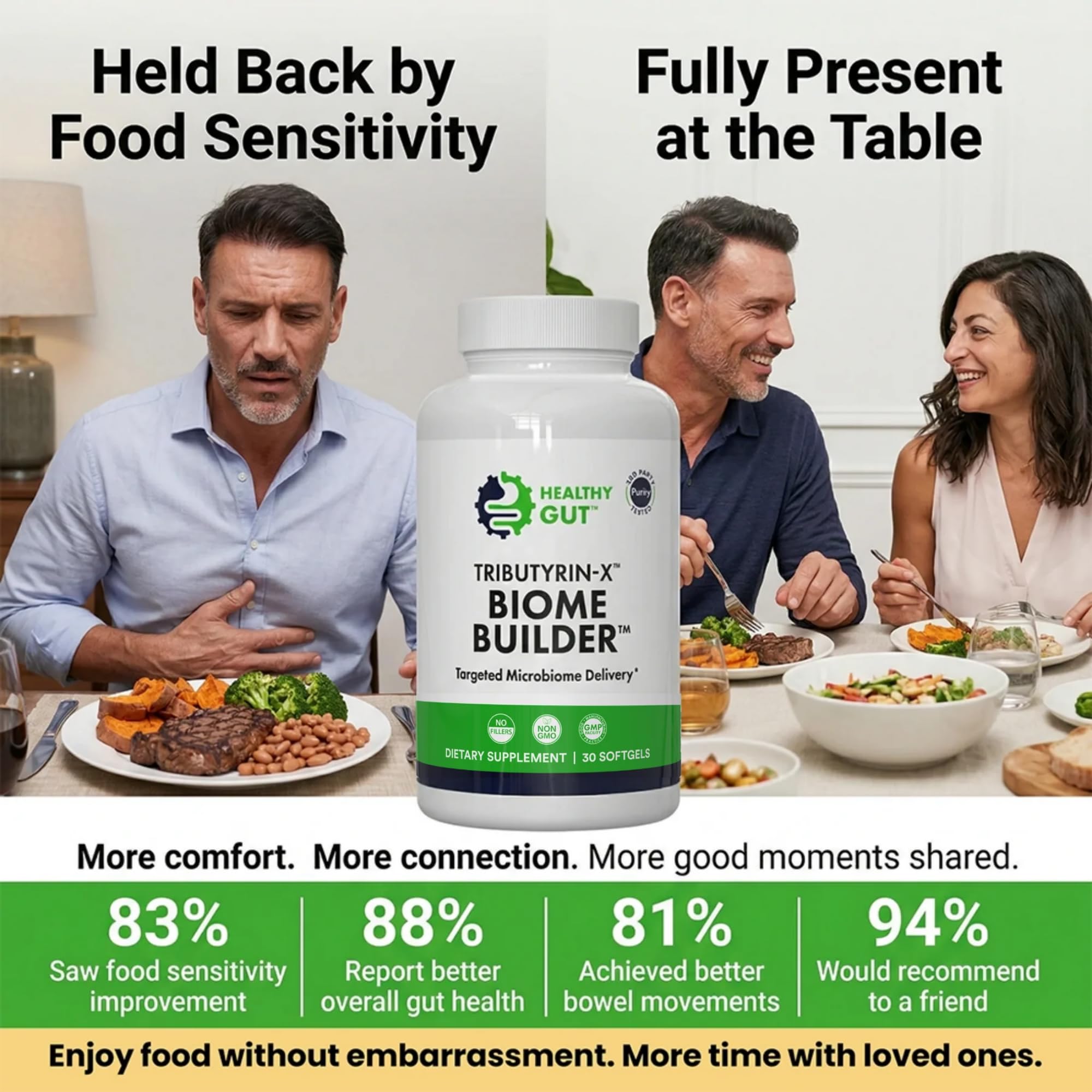Healthy Gut cápsula abierta con líquido tributirina demostrando pureza