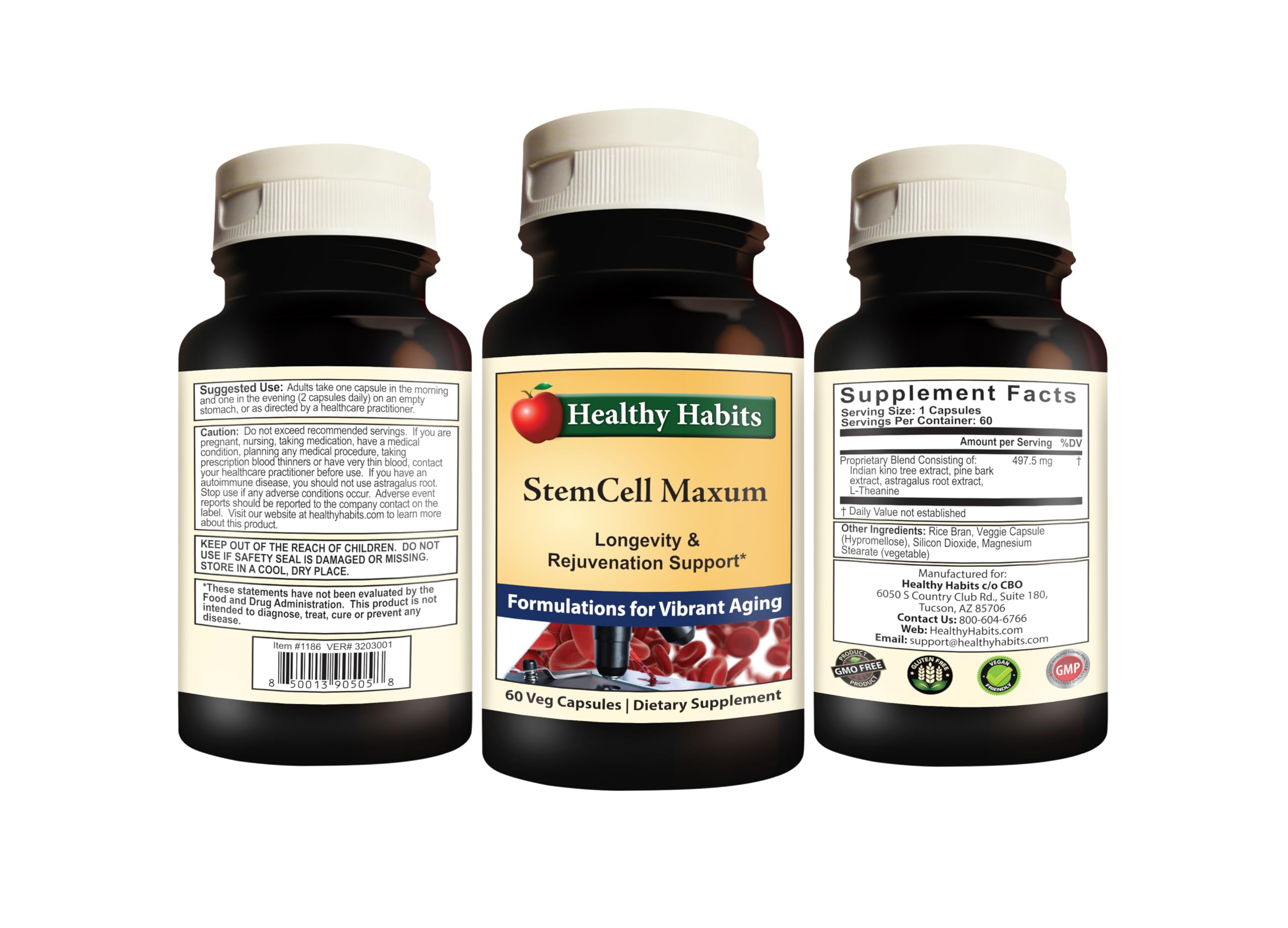 Healthy Habits StemCell Maxum cápsulas vegetales en primer plano para fácil ingestión