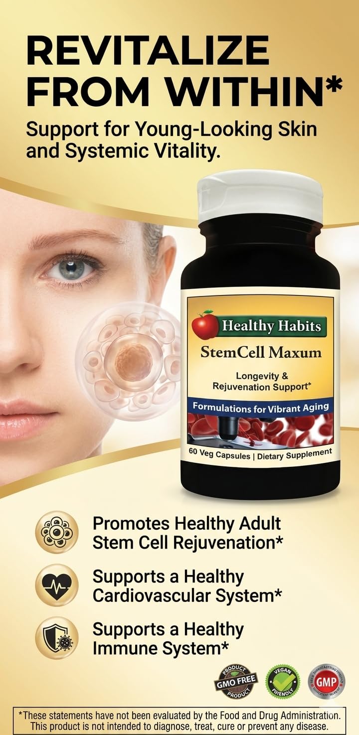 Healthy Habits StemCell Maxum botella junto a objetos para comparar escala