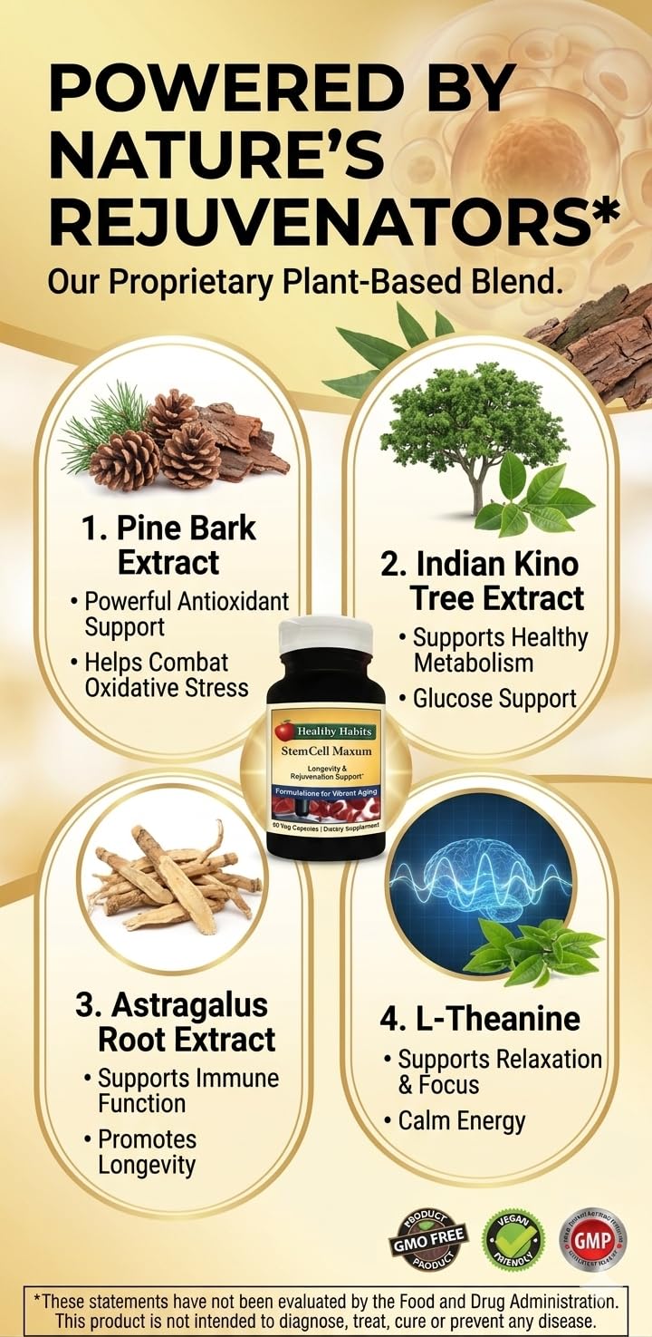 Healthy Habits StemCell Maxum etiqueta nutricional legible para revisar ingredientes