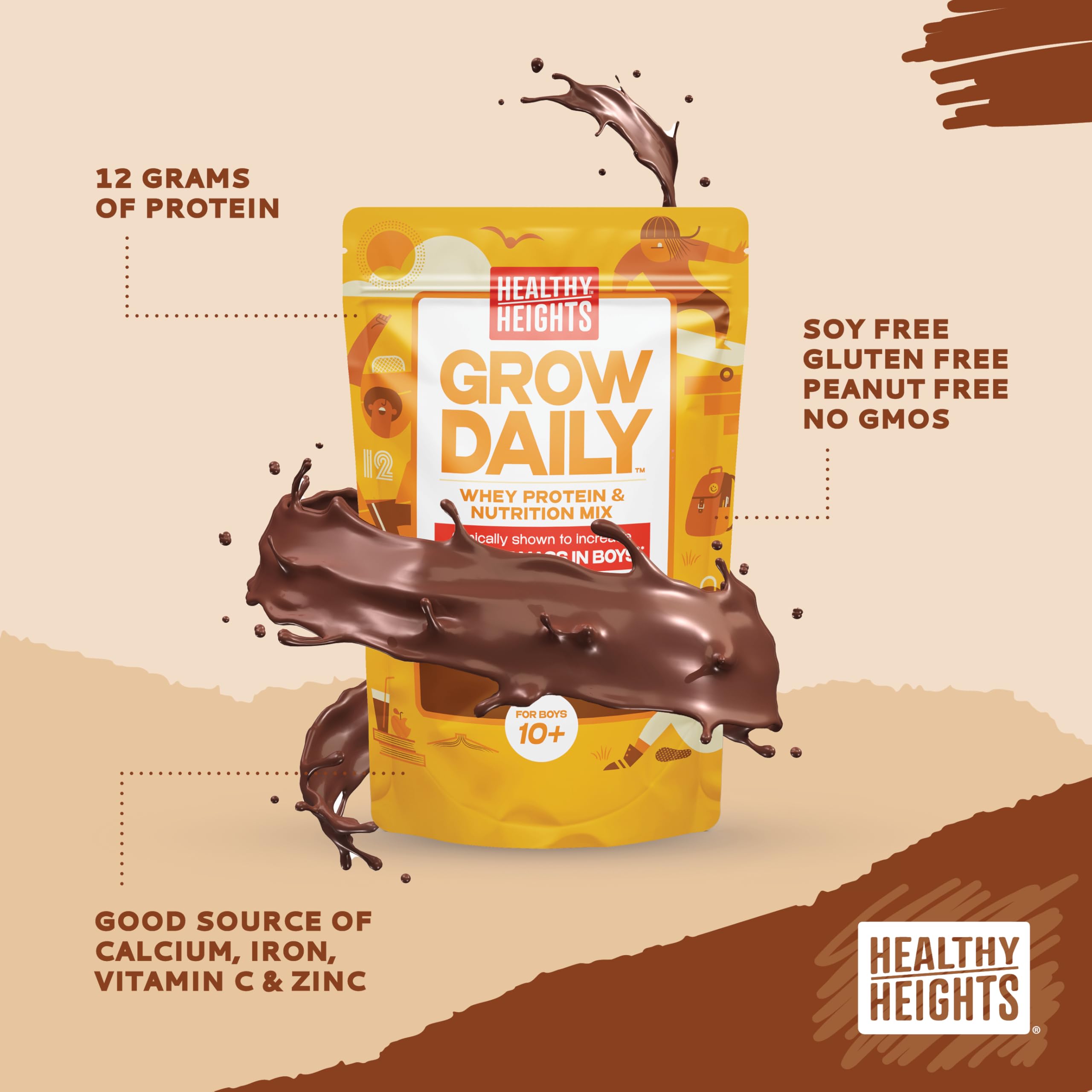Healthy Heights batido servido en vaso, sabor chocolate que motiva a los niños