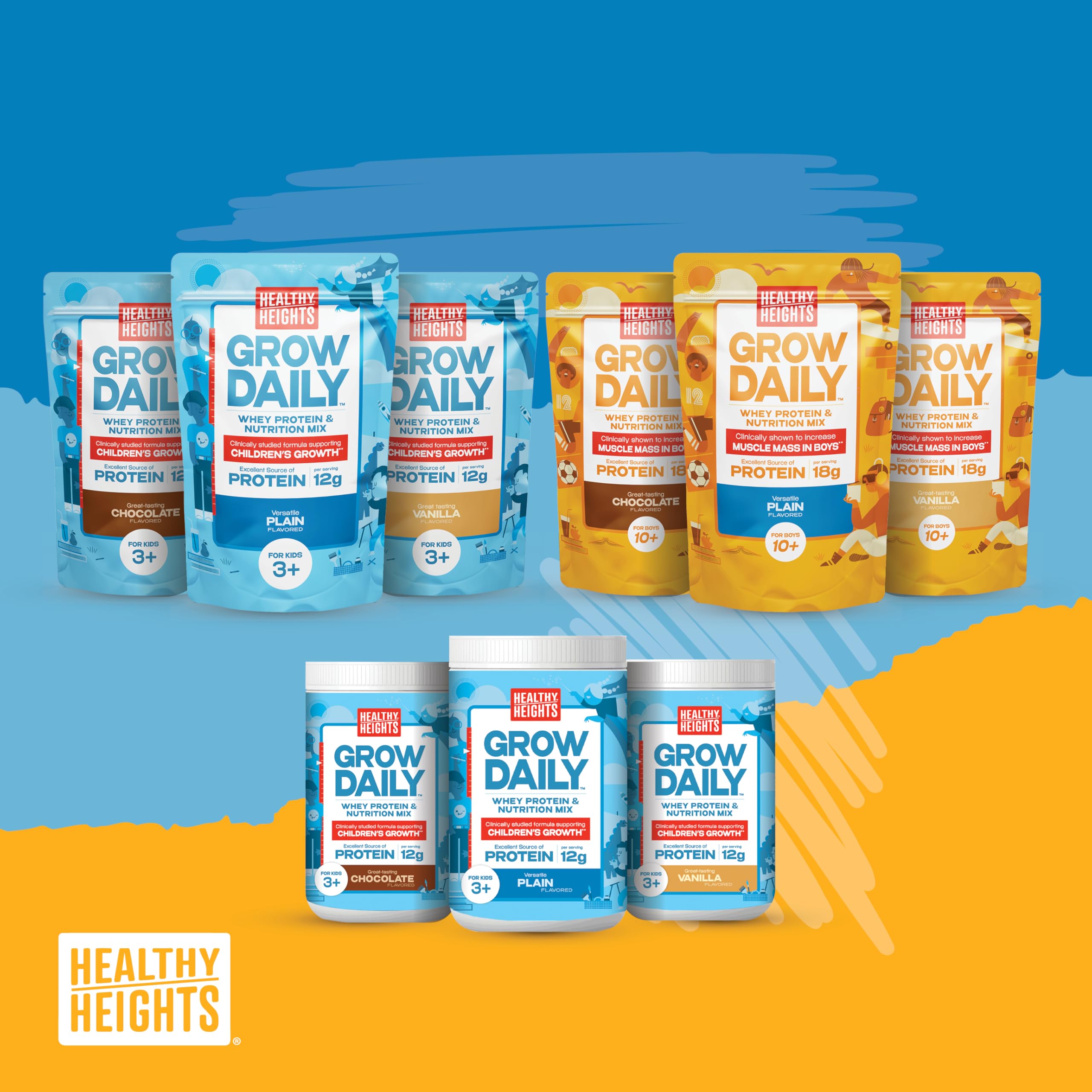Healthy Heights en mesa de desayuno con fruta, opción práctica y saludable