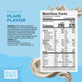 Healthy Heights etiqueta nutricional destacando 18 g de proteína por porción