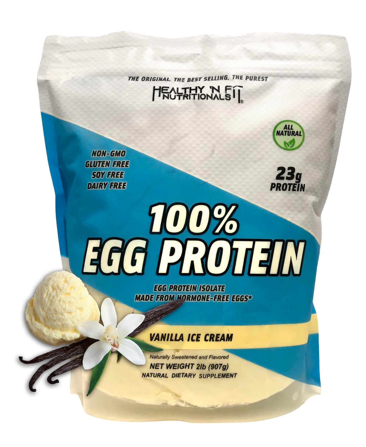 Healthy 'N Fit frasco frontal Vainilla Ice Cream mostrando diseño y beneficios