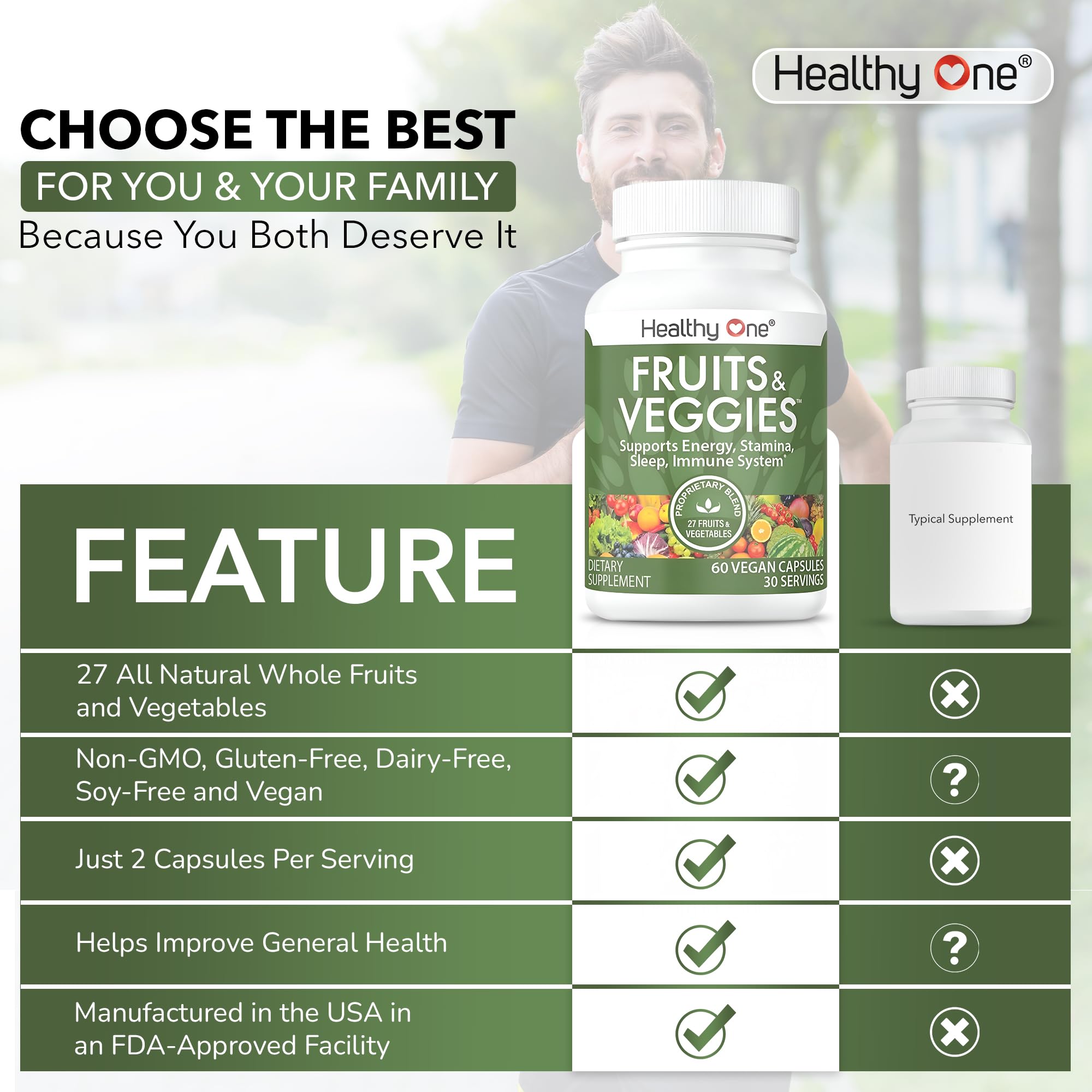 Healthy One frasco en mano para comparar tamaño y porciones prácticas